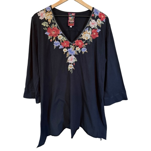 Buy V&A | Love & Roses Black Embroidery Floral Embroidered Ruffle V